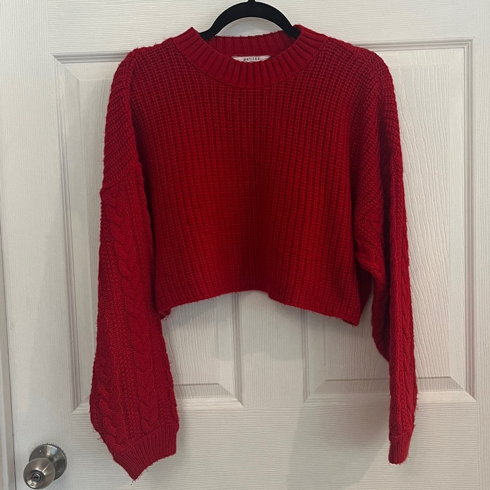 Miss Selfrige Candy Apple Red Petite Crew Cable Knit Crop Jumper Sweater - Picture 2 of 6